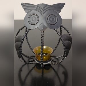Charming Black Metal And Glass Owl Candle Holder